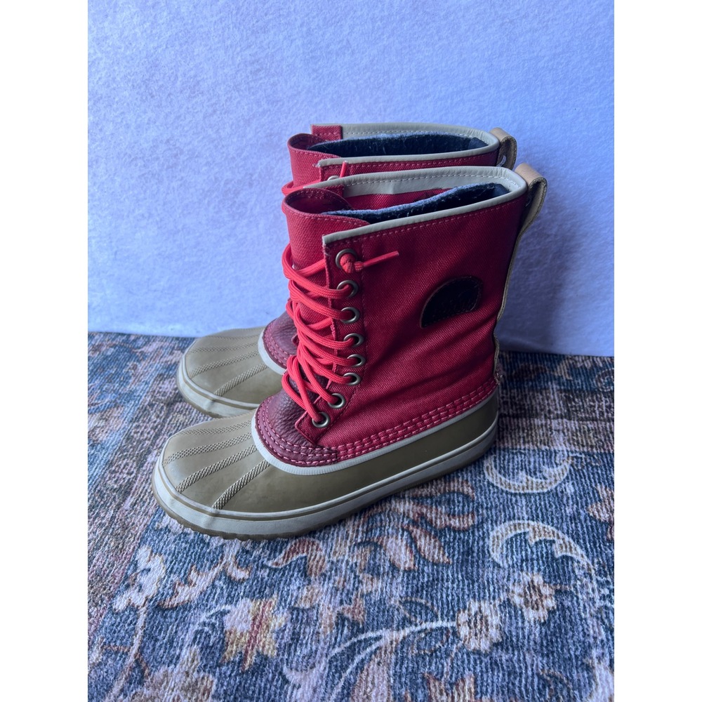 Gorpcore Sorel Caribou Premium Red Tan Waterproof Winter Snow Boots Womens 8 - Picture 2 of 8